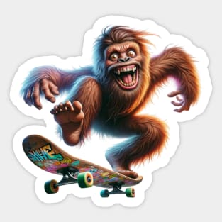 Sasquatch Skateboarding | Bigfoot Skating and Smiling on a Skateboard Sticker